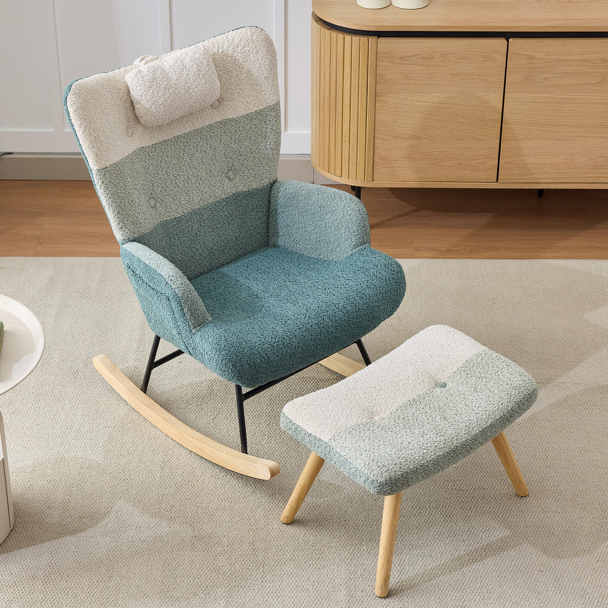 SCHAUKELSTUHL Bouclé mit Fußbank, Seitentasche 83/65,5/95 cm Multicolor - Multicolor, Textil (83/95/65.5cm) - Redom