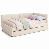 POLSTERBETT 90/200 mit ausziehbarem Rollbett, Samt, MDF und minimalistischem Design in Beige - Beige, Holzwerkstoff/Textil (90/200cm) - EVRYAE