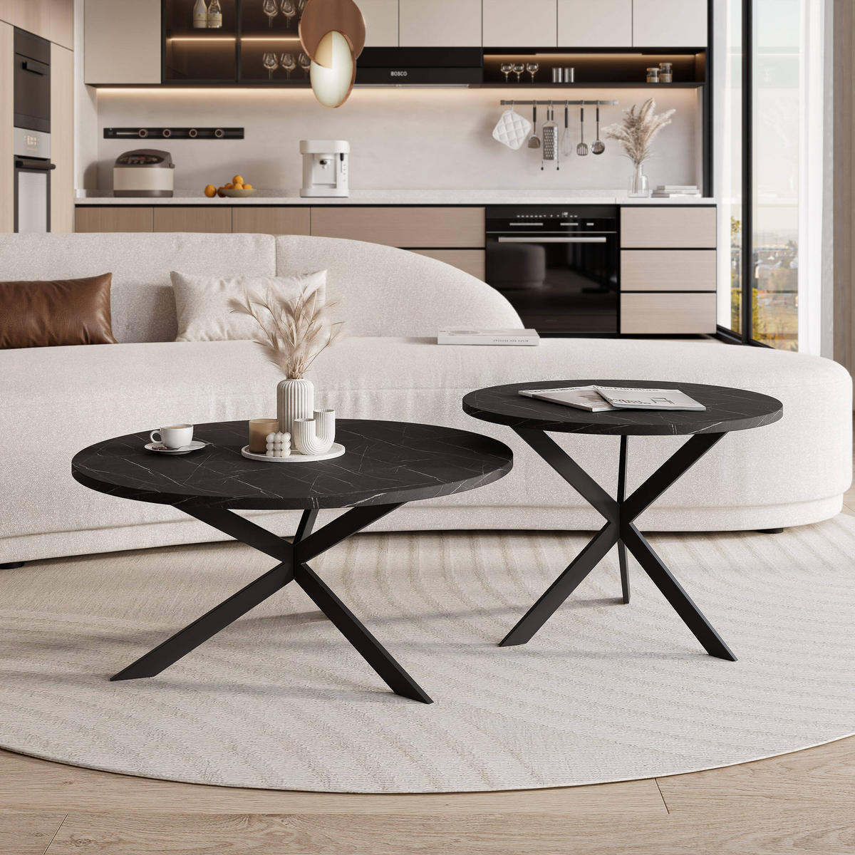 COUCHTISCH rund auf MDF, Schwarz - Schwarz, Holzwerkstoff (75/75/36cm) - Idohome