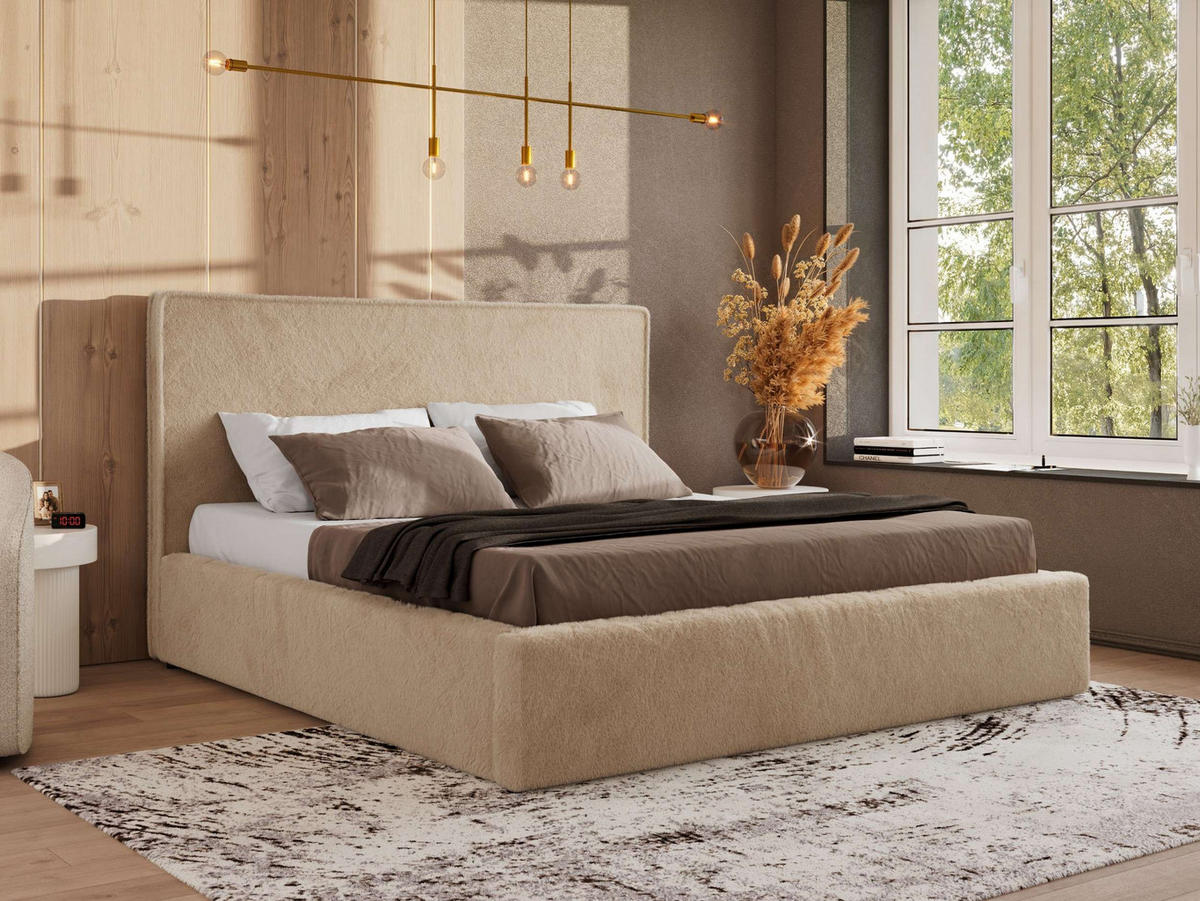 POLSTERBETT CORIVO CLASSIC 140/200 - Beige Plüsch - Schaum-Matratze - Beige, Textil (140/200cm) - MKS