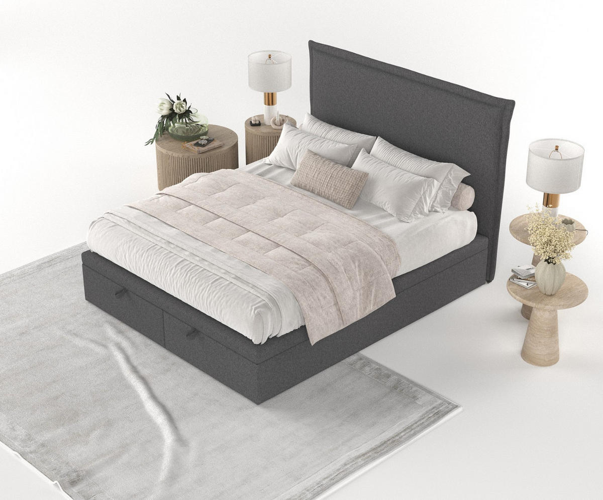 POLSTERBETT Eliot mit Stauraum 140/200 cm Anthrazit im Megan Stoff - Anthrazit/Schwarz, Holz/Holzwerkstoff (140/200cm) - AltaBeds