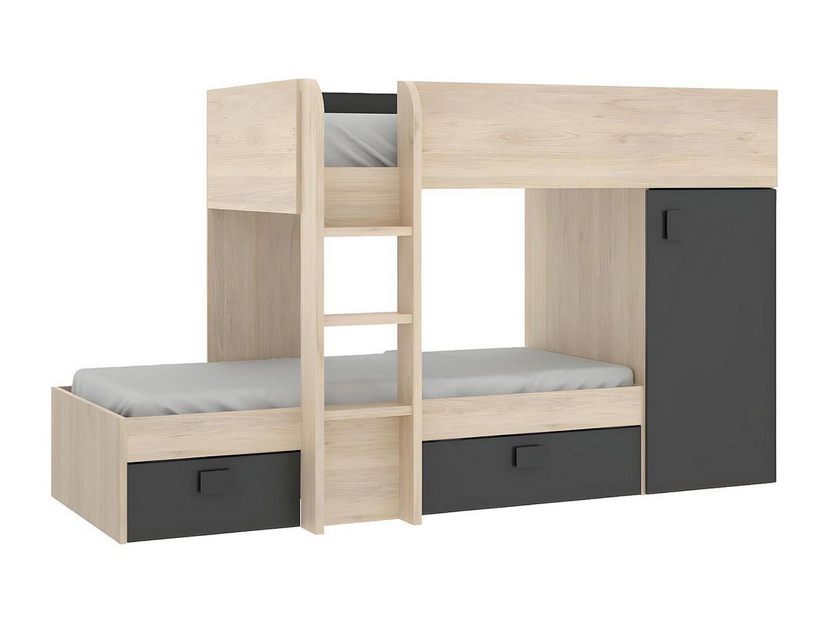 ETAGENBETT - 2 Personen - holz - anthrazitgrau, naturfarben hell Ricardo - Anthrazit/Naturfarben, Holz (90/190cm) - Vente-Unique