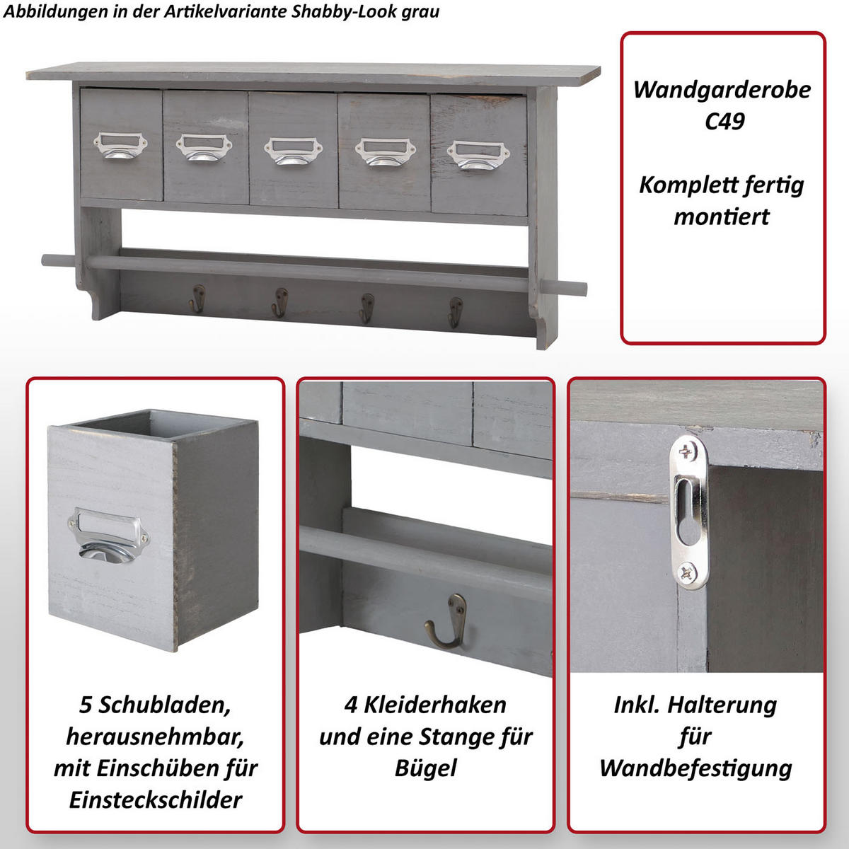 GARDEROBE Reinweiß - Weiß, Holz (65/32/13cm) - MCW