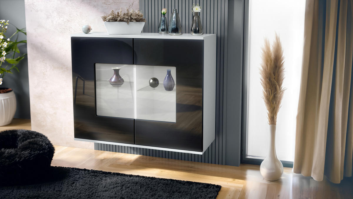 KOMMODE Grömitz Schwarz Hochglanz - Schwarz Hochglanz, Holzwerkstoff (92.5/73.5/35cm) - Vladon