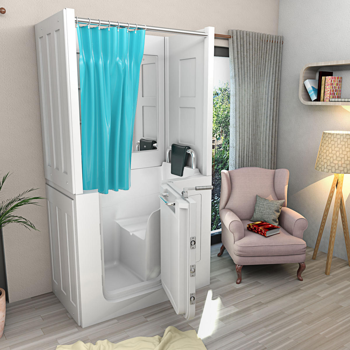 SENIORENDUSCHE S08D-B-R Weiß - Weiß, Glas/Kunststoff (110/68/205cm) - AcquaVapore by Sandra Jentho