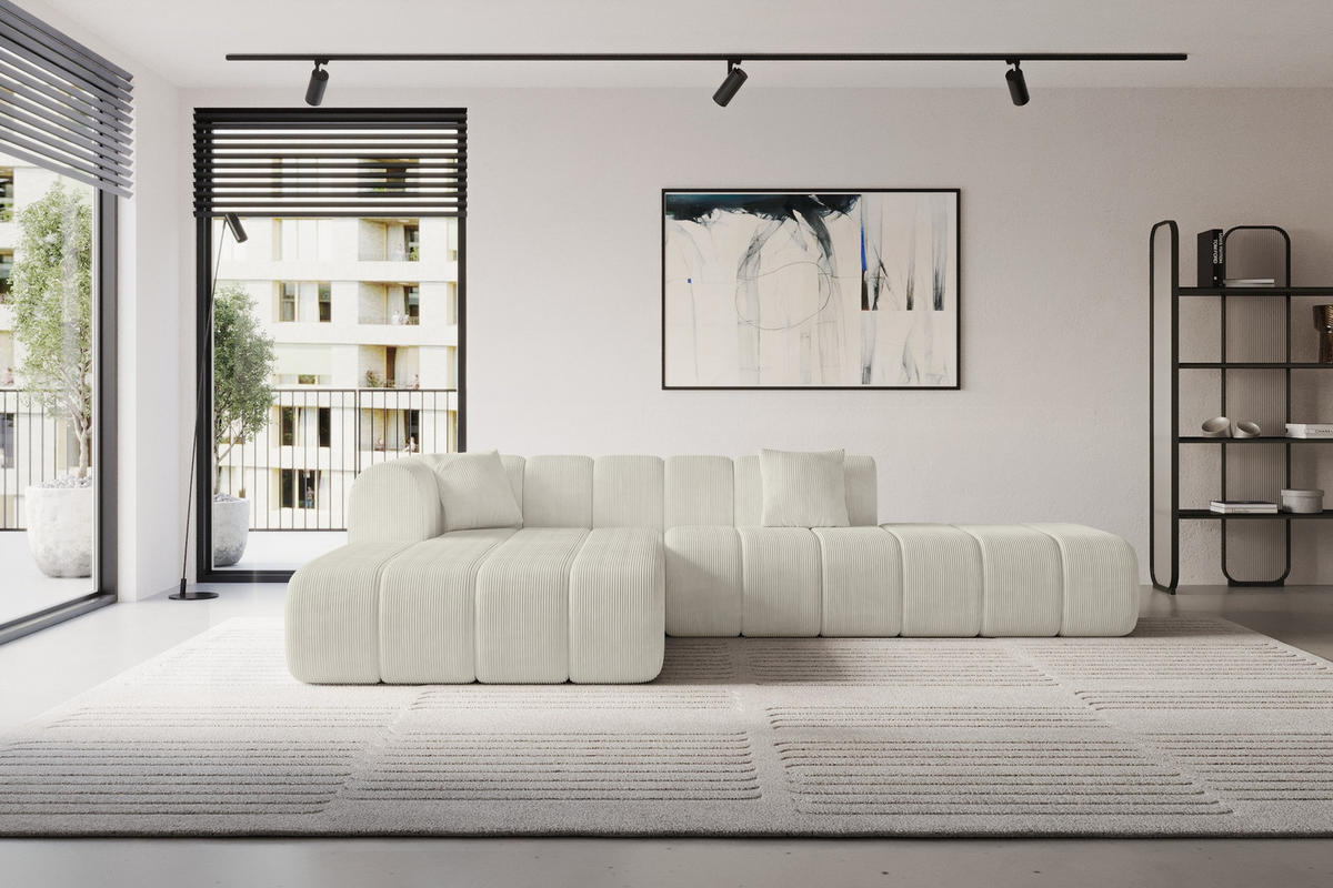 ROHOVÁ SEDAČKA s otomanem, levá BILA-L 289x176x71 Krémová Manšestr - černá/krémová, kompozitní dřevo/textil (176/289cm) - ALTDECOR