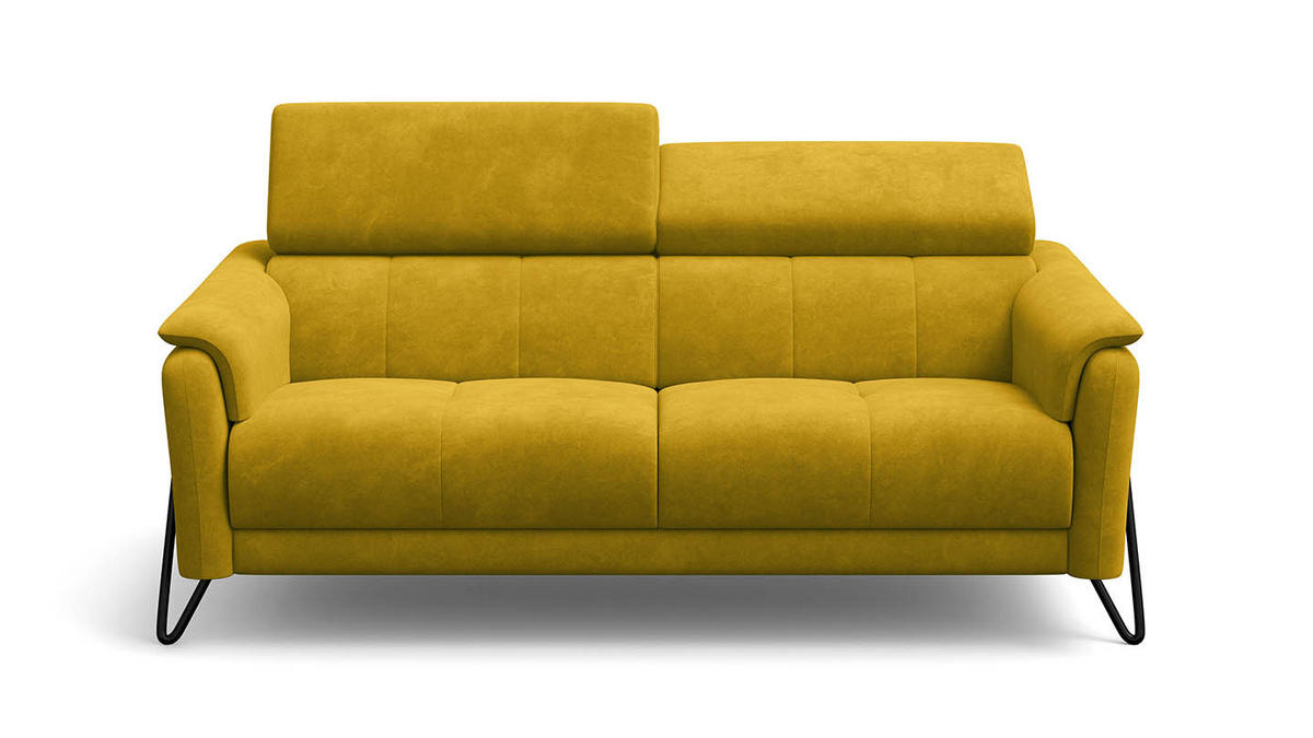 SOFA RODEN 3-Sitzer, dunkegelb, Veloursstoff - Gelb, Holz/Textil (194/82/103cm) - Wozimo