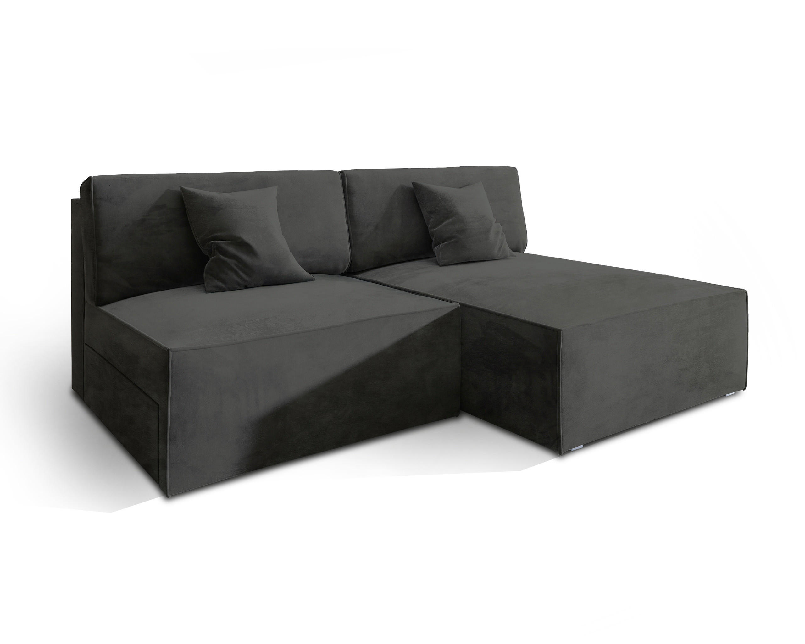 ECKSOFA FIORO M Schwarz Velours-Stoff mit Schlaffunktion - Schwarz, Holz (204/148cm) - MASSENO