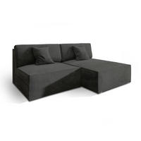 ECKSOFA FIORO M Schwarz Velours-Stoff mit Schlaffunktion - Schwarz, Holz (204/148cm) - MASSENO