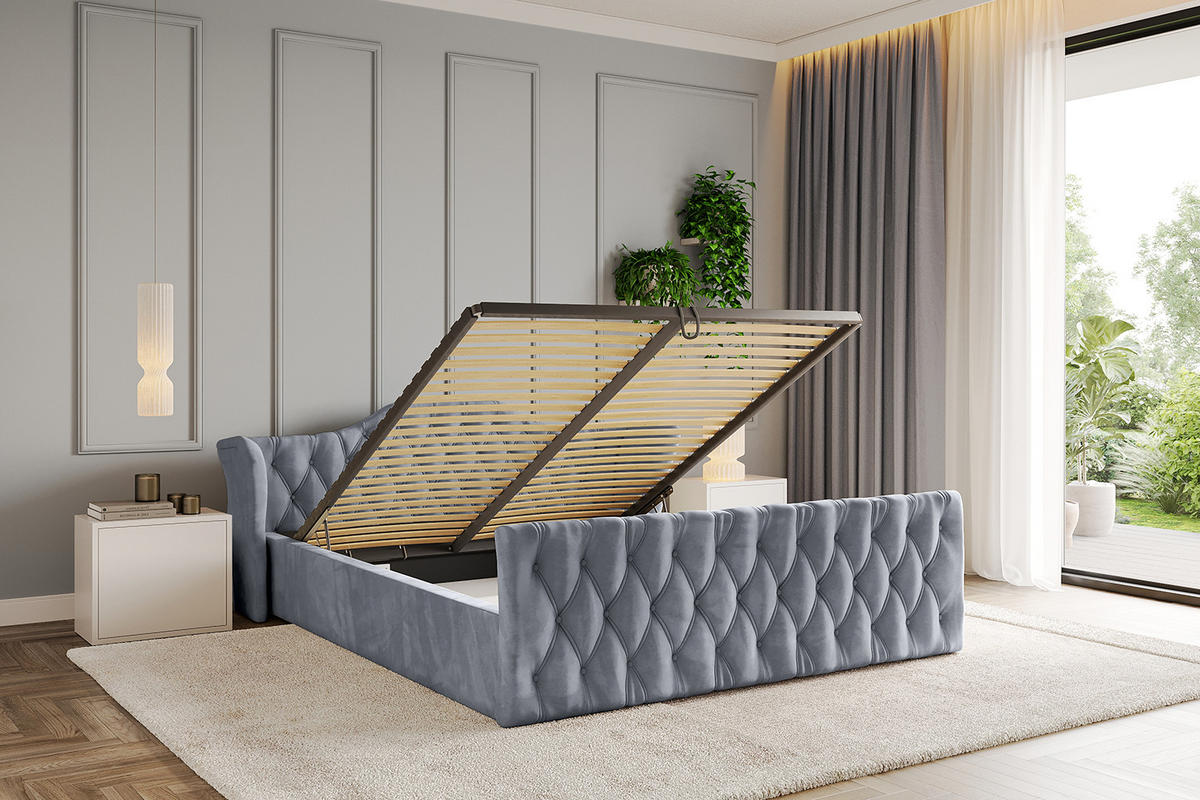 POLSTERBETT mit Bettkasten, Fußteil und Lattenrost, Boxbett ohne Matratze - ZORAN-Z-V1 180x200 Grau - Grau, Holzwerkstoff/Textil (180/200cm) - ALTDECOR