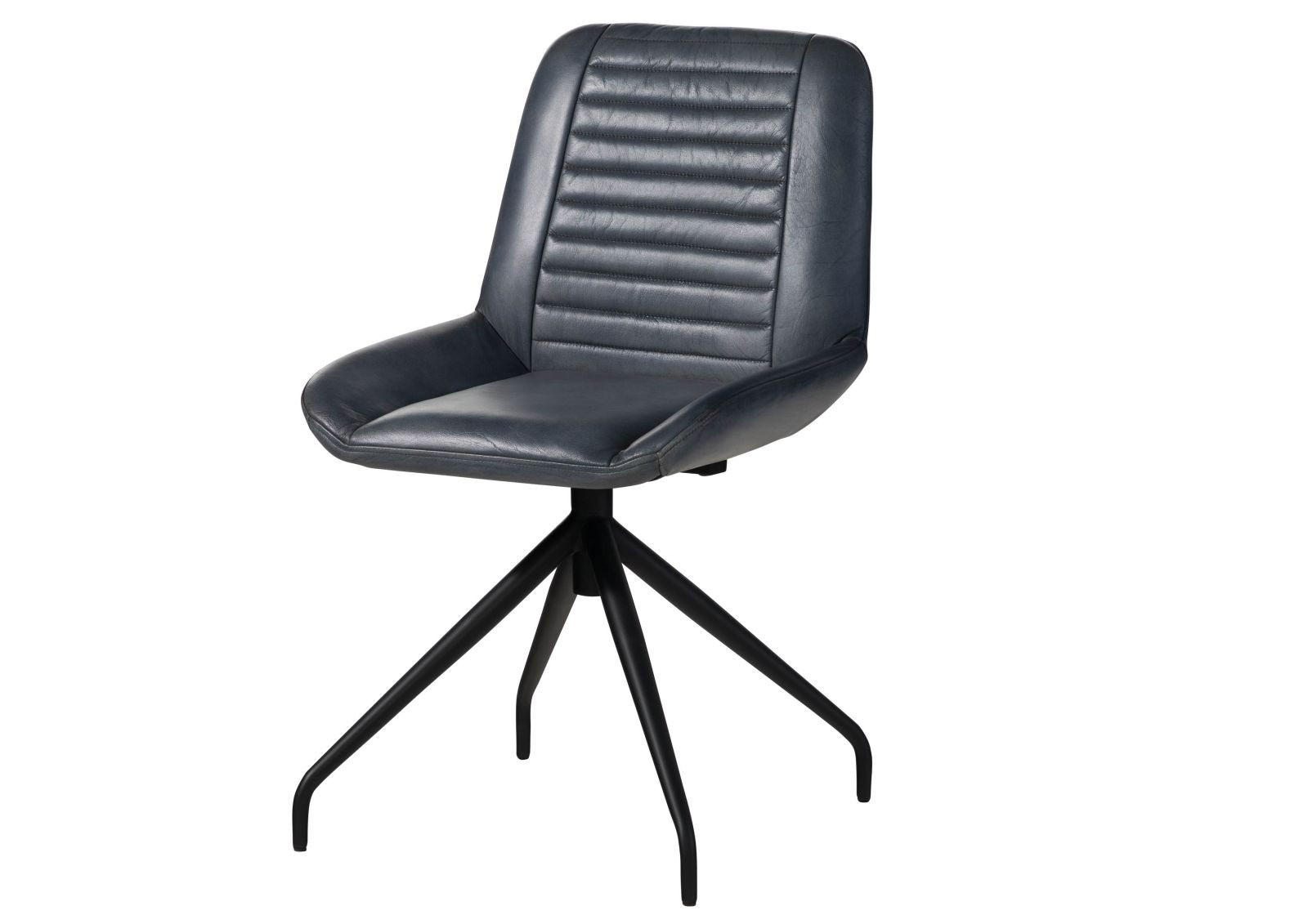 STUHL Echtleder 49 x 56 x 83 cm blau IRON LABEL #509 - Blau, Leder (49/83/56cm) - Massivmoebel24