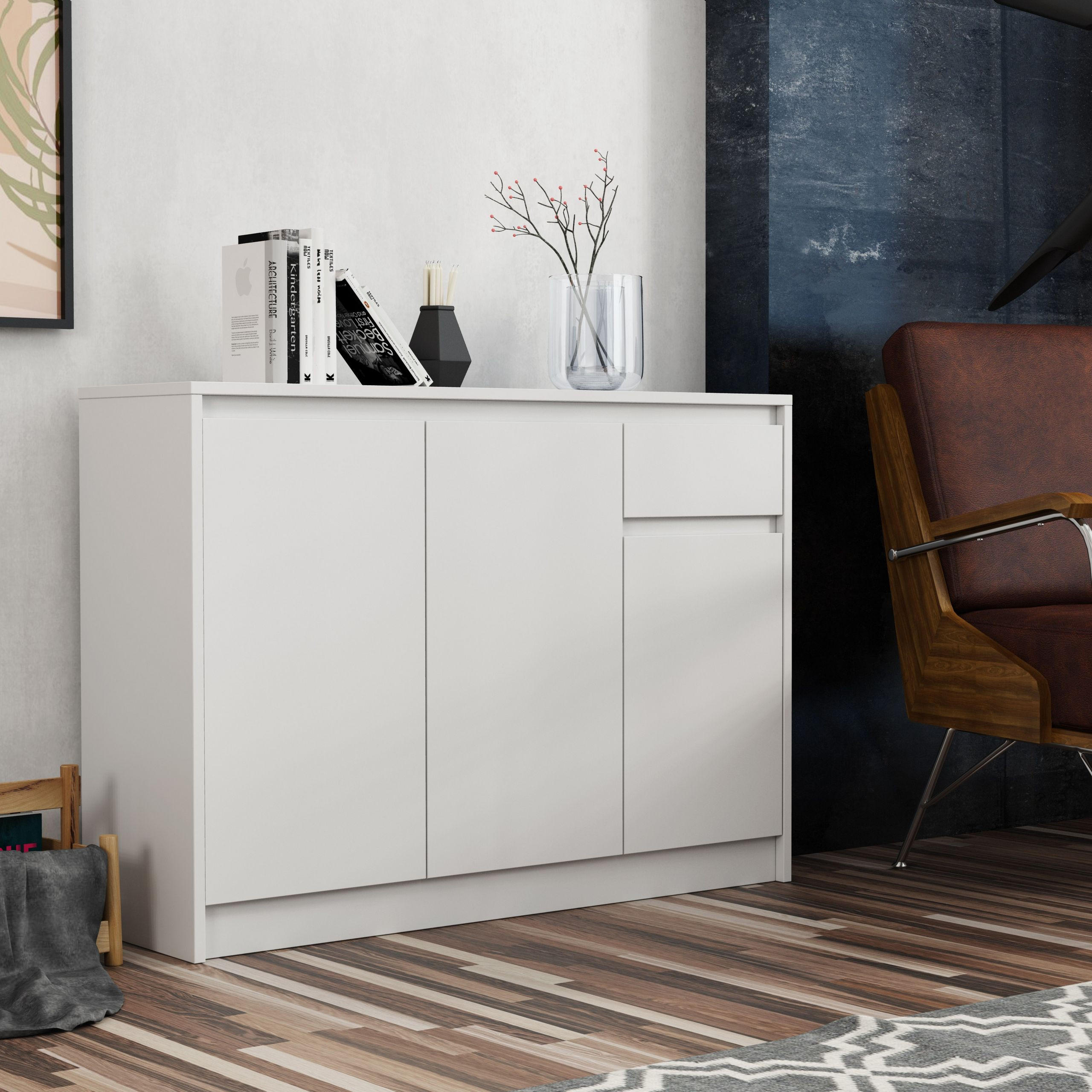 KOMMODE ASTORRE 113/82/33 cm mit 1 Schubladen 3 Türen Weiß - Weiß, Holzwerkstoff (113/82/33cm) - MASSENO