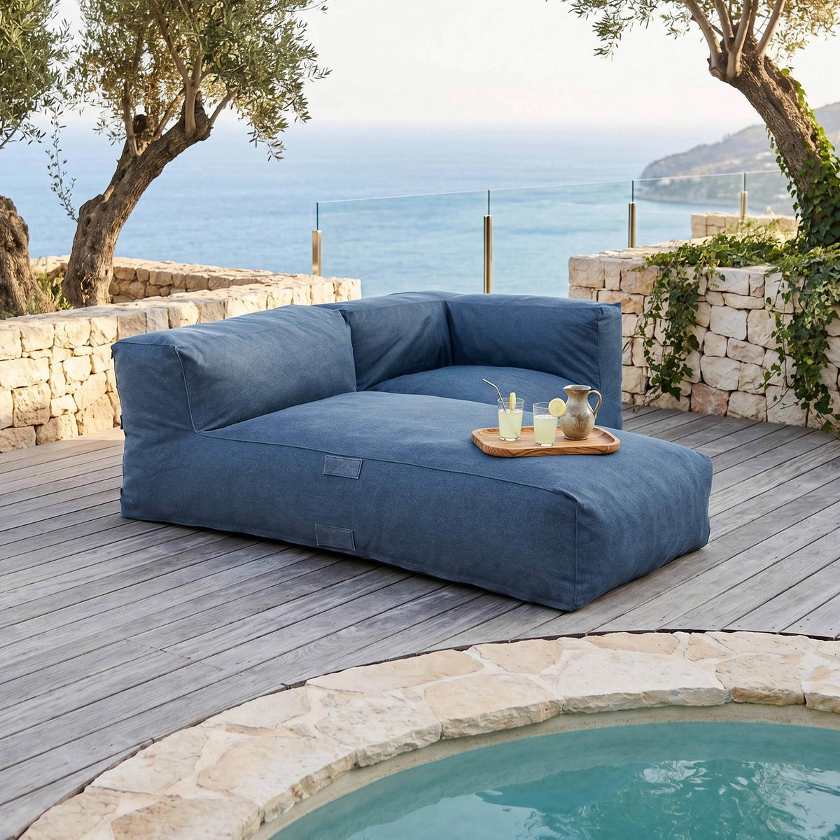 GARTENSOFA mit 2 Sitzplätzen, Pazifikblau - Blau, Textil - Oviala