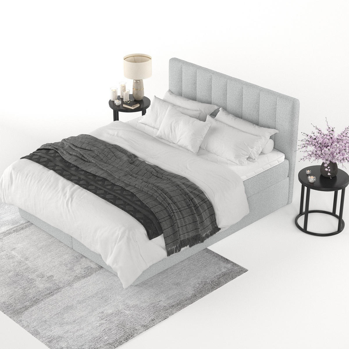 BOXBETT Lusso 140/200 cm Hellgrau im Riva Stoff - Hellgrau/Schwarz, Holz/Holzwerkstoff (140/200cm) - AltaBeds