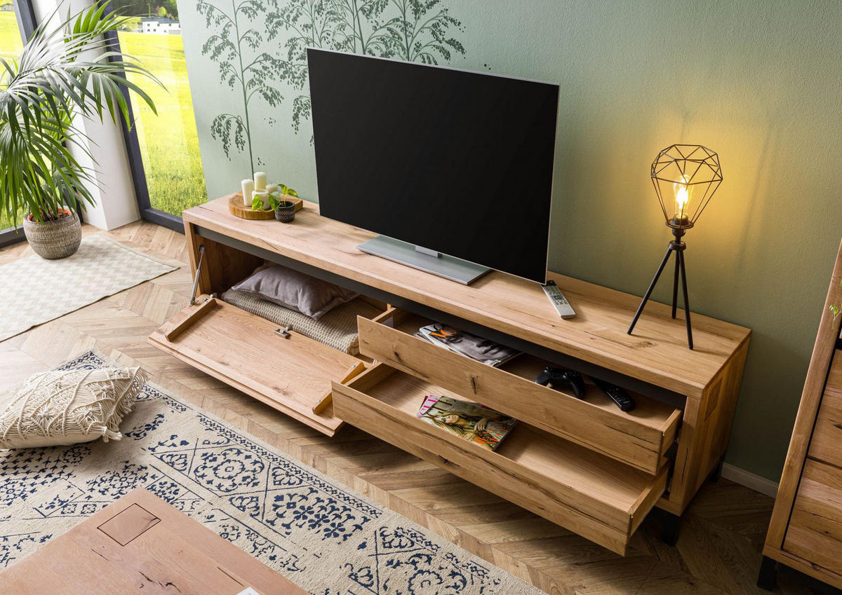 TV-BOARD Wildeiche 220x40x56 natur geölt VILLANDERS #154 - Naturfarben, Holz (220/56/40cm) - Massivmoebel24