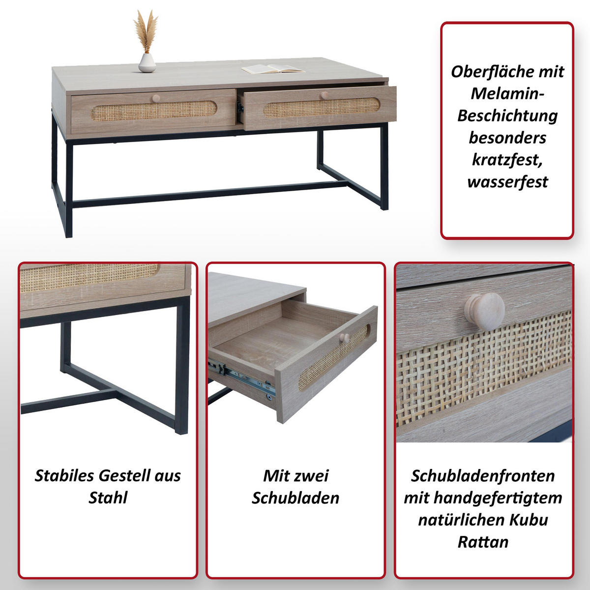 COUCHTISCH eckig Eiche Dekor - Eichefarben, Holz (51/107/45cm) - MCW