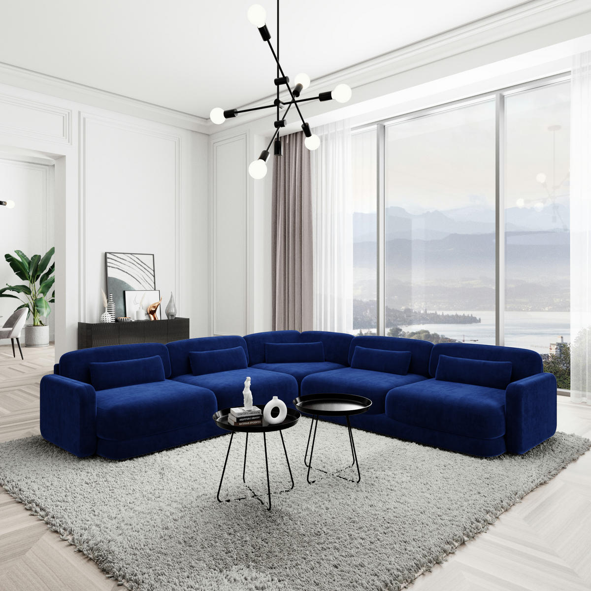 ECKSOFA Valencia L Form Samtstoff Dunkelblau - Dunkelblau, Textil (229/229cm) - Sofa Dreams