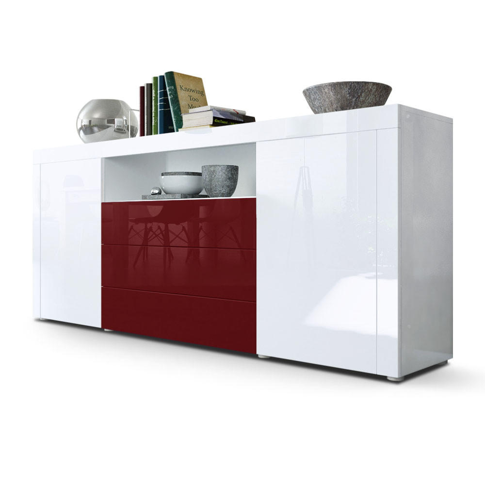 SIDEBOARD Santiago Weiß Hochglanz / Bordeaux Hochglanz - Weiß Hochglanz, Holzwerkstoff (167/72/35cm) - Vladon