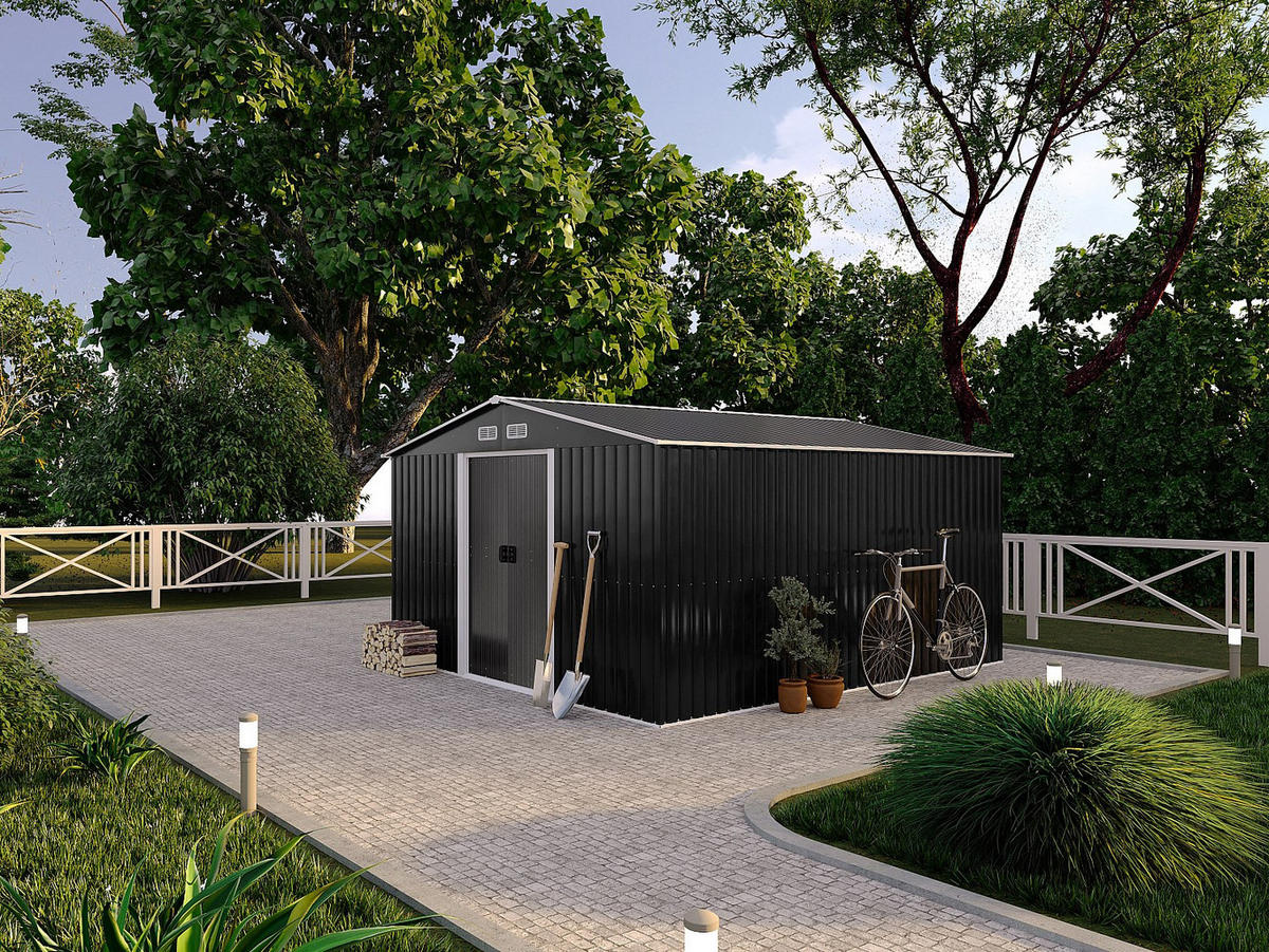 SCHREBERGARTENHAUS - 312 cm x 377 cm - metall - anthrazitgrau Manso - Anthrazit, Metall (312/170/377cm) - Vente-Unique
