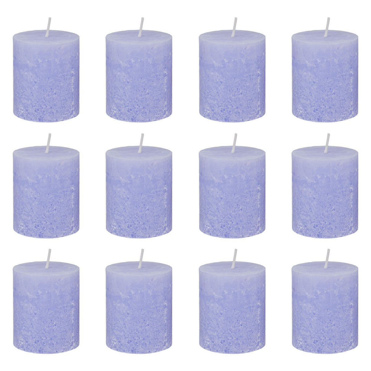 STUMPENKERZE (12er-Set) Rustic Ø6,8 x 13 cm - Violett, Paraffin (7/8/7cm) - Butlers