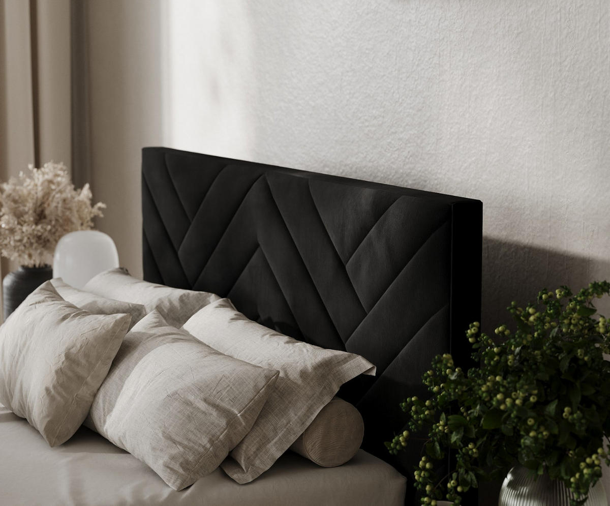 POLSTERBETT Arco 160/200 cm Schwarz im Kronos Stoff - Schwarz/Naturfarben, Holz/Holzwerkstoff (160/200cm) - AltaBeds