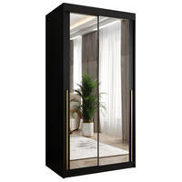 SCHWEBETÜRENSCHRANK mit Spiegel 100 cm Breite, schwarz mit goldenem Griff - Goldfarben/Schwarz, Holzwerkstoff (100/200/62cm) - Home Collective