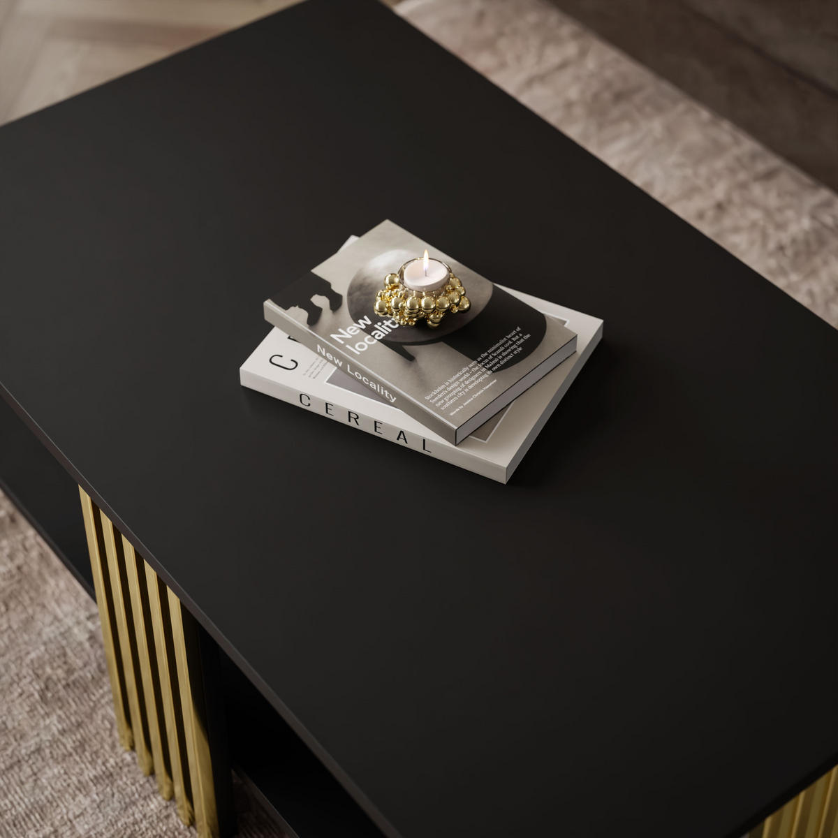 COUCHTISCH SAPHIRA GOLD mit Ablageboden, Schwarz Matt - Schwarz, Holzwerkstoff (60/100/40cm) - Lookway