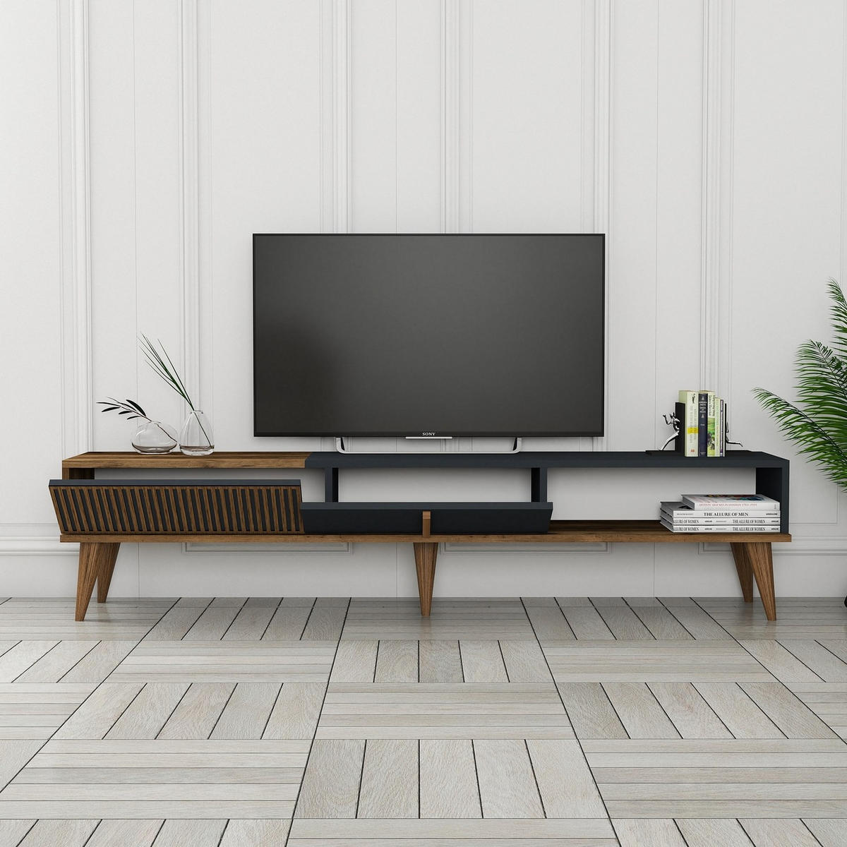 TV-MÖBEL Milan Nussbaum-Anthrazit - Anthrazit/Nussbaumfarben, Holz (180/40/35cm) - Habitat Garten