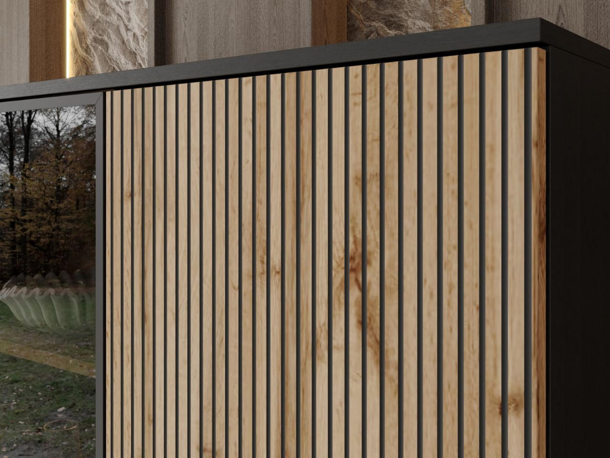 VITRINE Graphit, Wotan Eichefarben 104/166/39 cm Deo - Eiche Wotan/Schwarz, Naturmaterialien/Glas (104/166/39cm) - Graingold