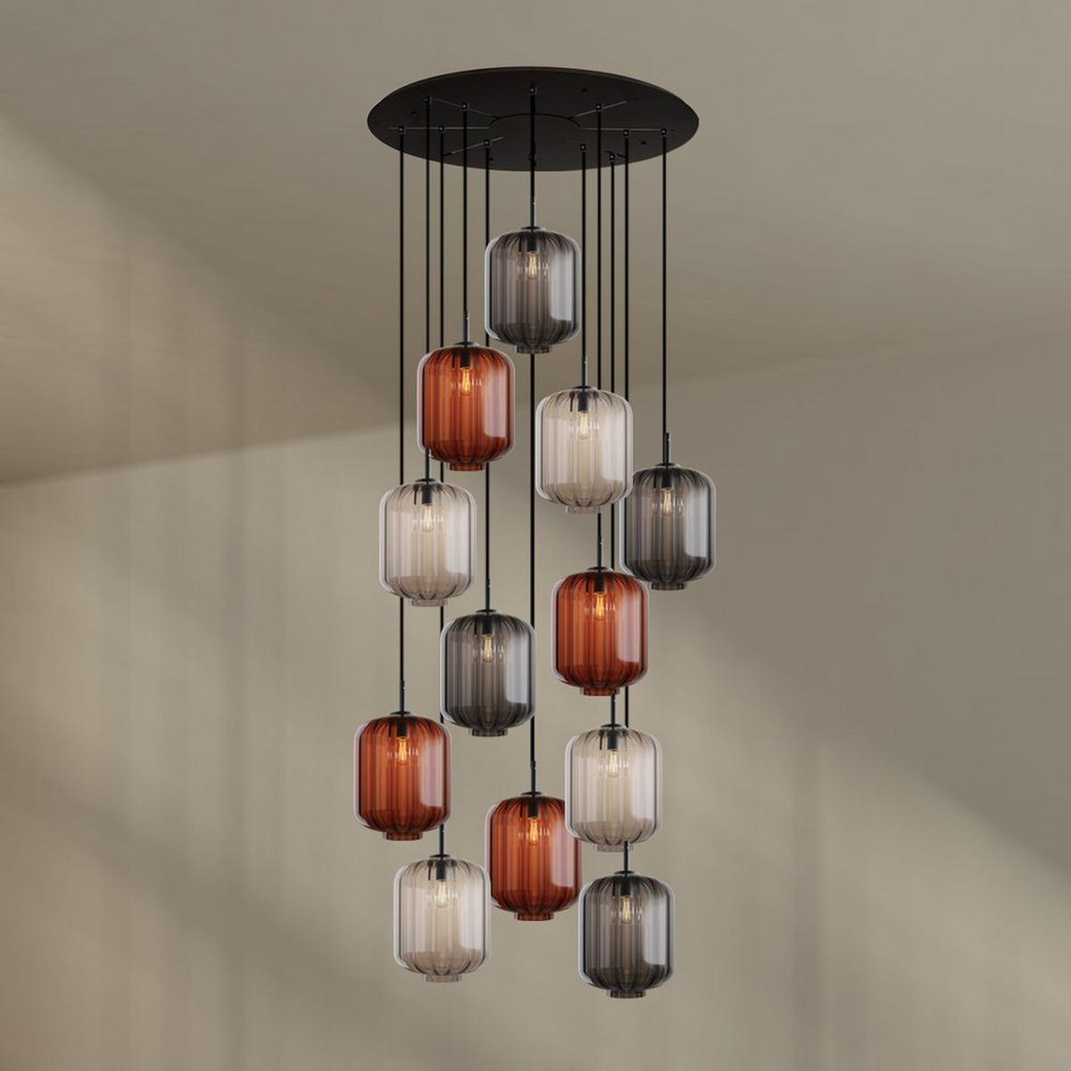 GALERIELEUCHTE Velo 12-flammig Mehrfarbig Ø 25cm - Multicolor/Schwarz, Glas (25/25/27cm) - s.luce