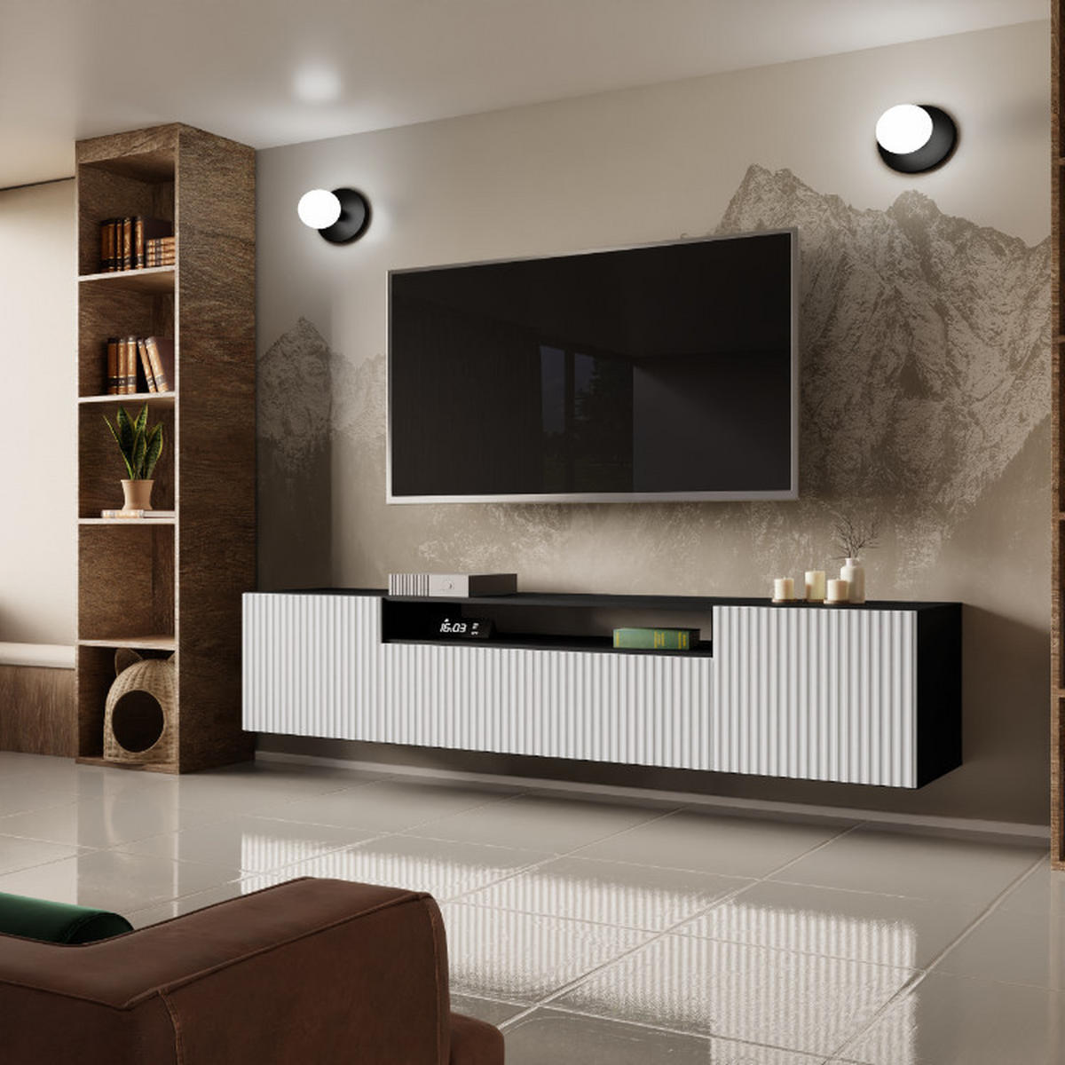 TV-SCHRANK Noe 200 cm, dreitürig, schwarz, weiß - Schwarz/Weiß, Kunststoff (200/40/41cm) - Margaret Hadas24