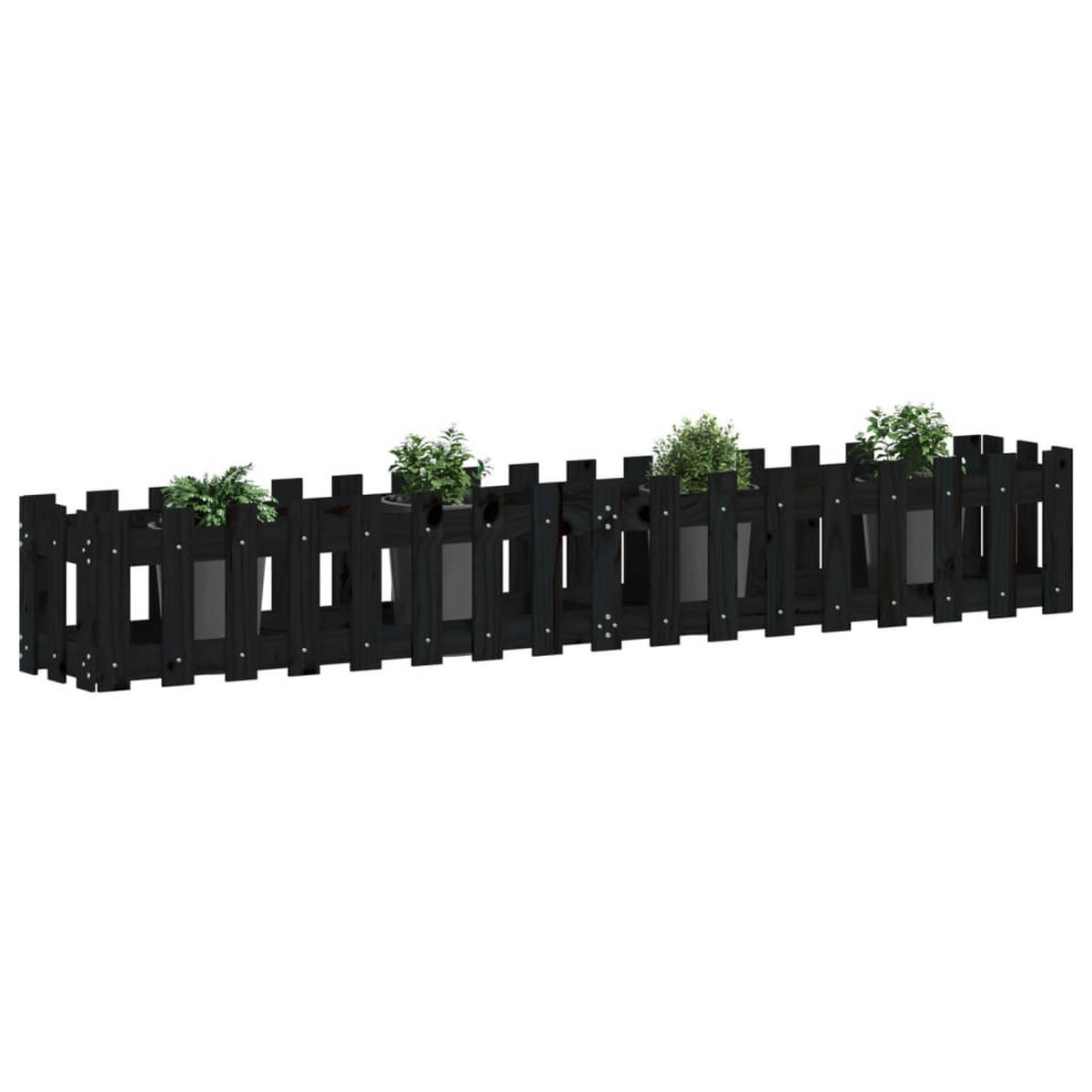 HOCHBEET Latten-Design Schwarz 200x30x30 cm Massivholz Kiefer - Schwarz, Holz (30/30/200cm) - furnicato