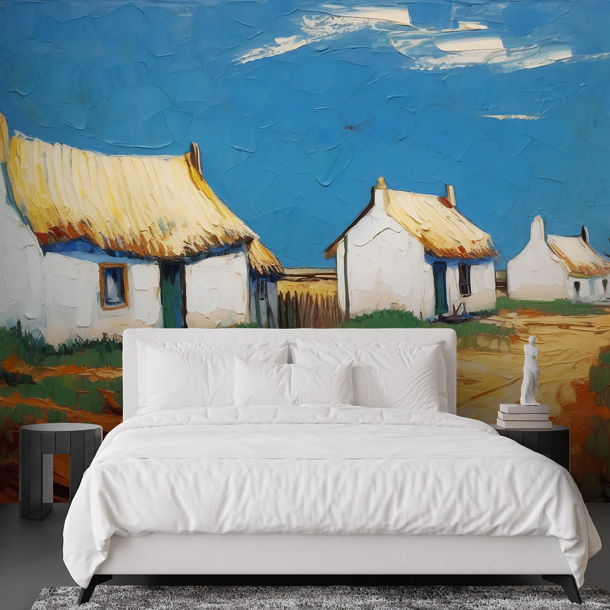 FOTOTAPETE, Strohgedeckte Häuschen - V. van Gogh - Weiß, Papier (150/105cm) - Feeby