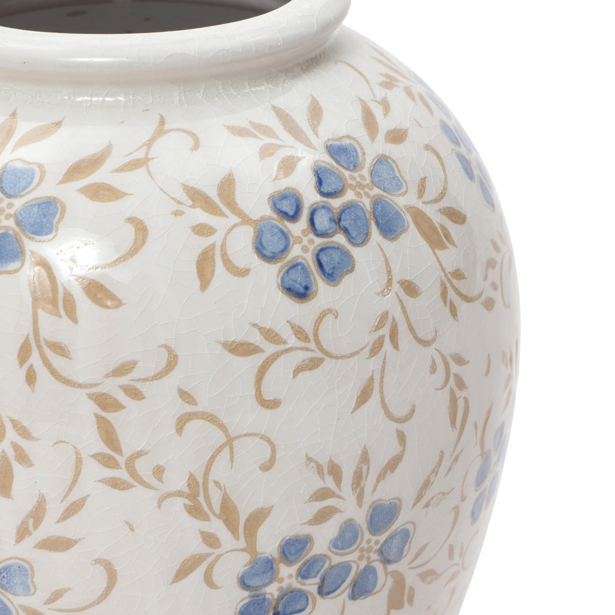 KERAMIKVASE 23,5 cm mit Craquelé-Glasur und Blumenmuster Vintage - Weiß, Keramik (23.5cm) - Hometopia