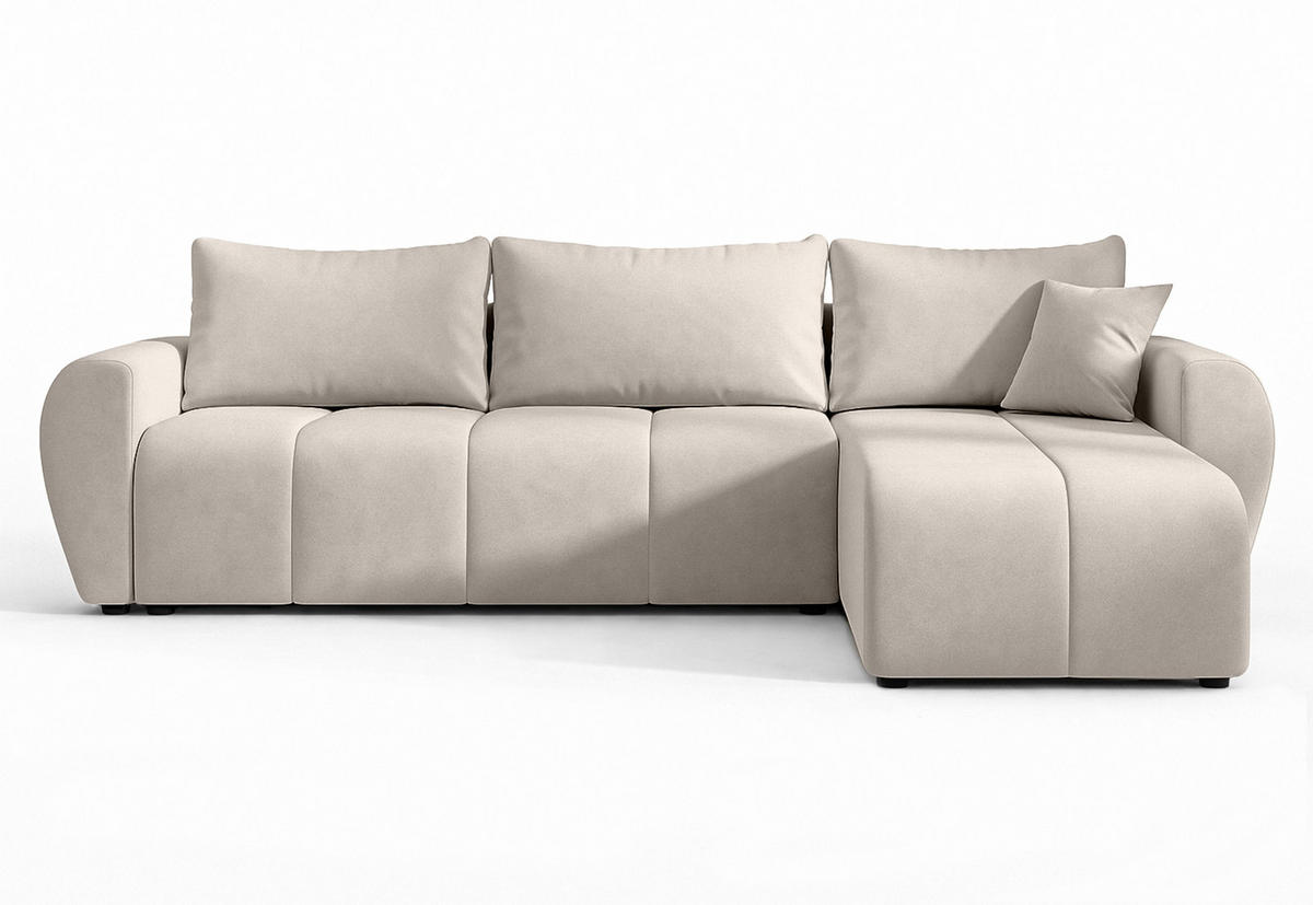 ECKSOFA L Form Malatya Beige 246/145/80 cm stilvolle mit Schlaffunktion R - Beige/Schwarz, Kunststoff/Textil (246/145cm) - AX Living