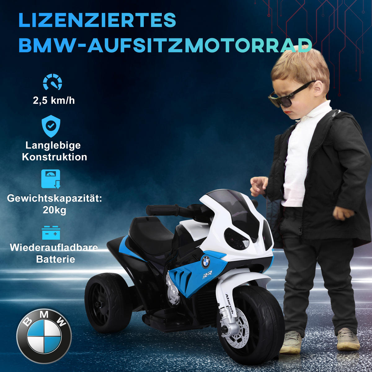 ELEKTRO-MOTORRAD Kunststoff Metall Blau - Blau, Kunststoff (66/37/44cm) - HOMCOM
