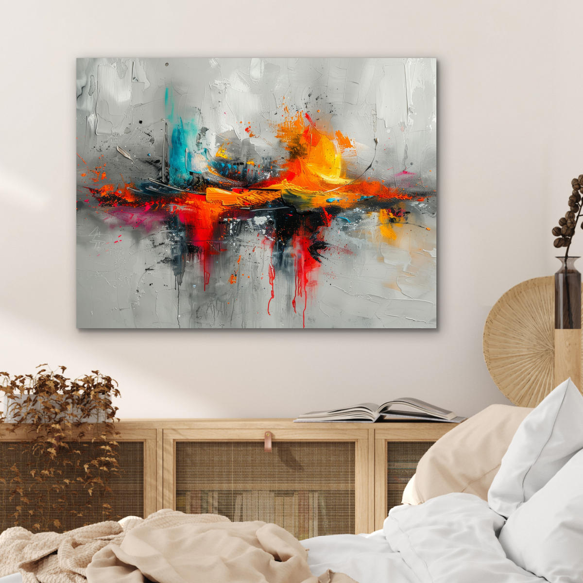 KOVOVÝ OBRAZ Moderné umenie - Oranžová - Sivá - Abstraktné 80x60 cm - svetlosivá, kov (80/60cm) - MuchoWow