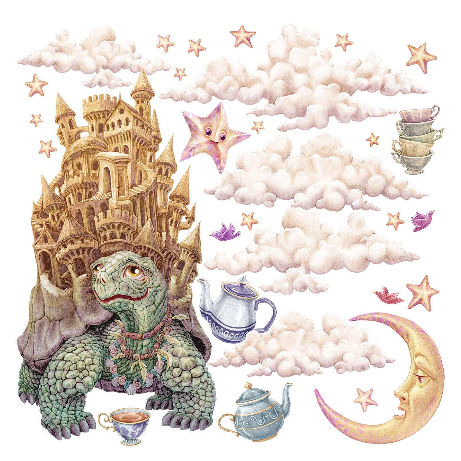 WANDAUFKLEBER 100x128cm - Pastellfarbene Tiere - Multicolor, Kunststoff (100/128/0.1cm) - Wallfluent