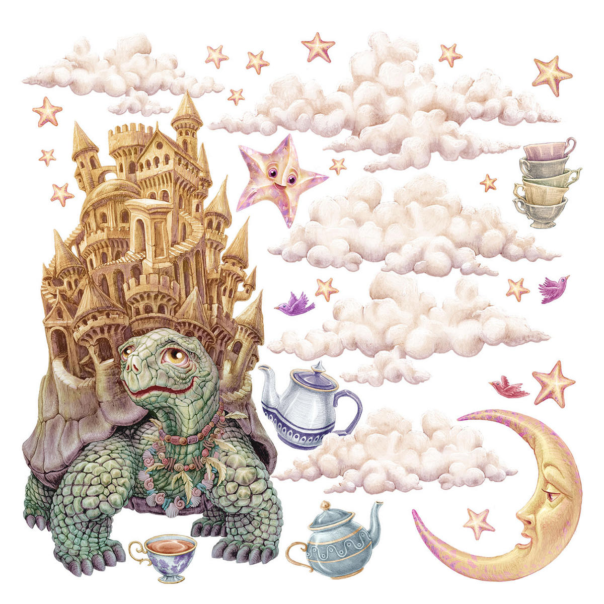 WANDAUFKLEBER 100x128cm - Pastellfarbene Tiere - Multicolor, Kunststoff (100/128/0.1cm) - Wallfluent