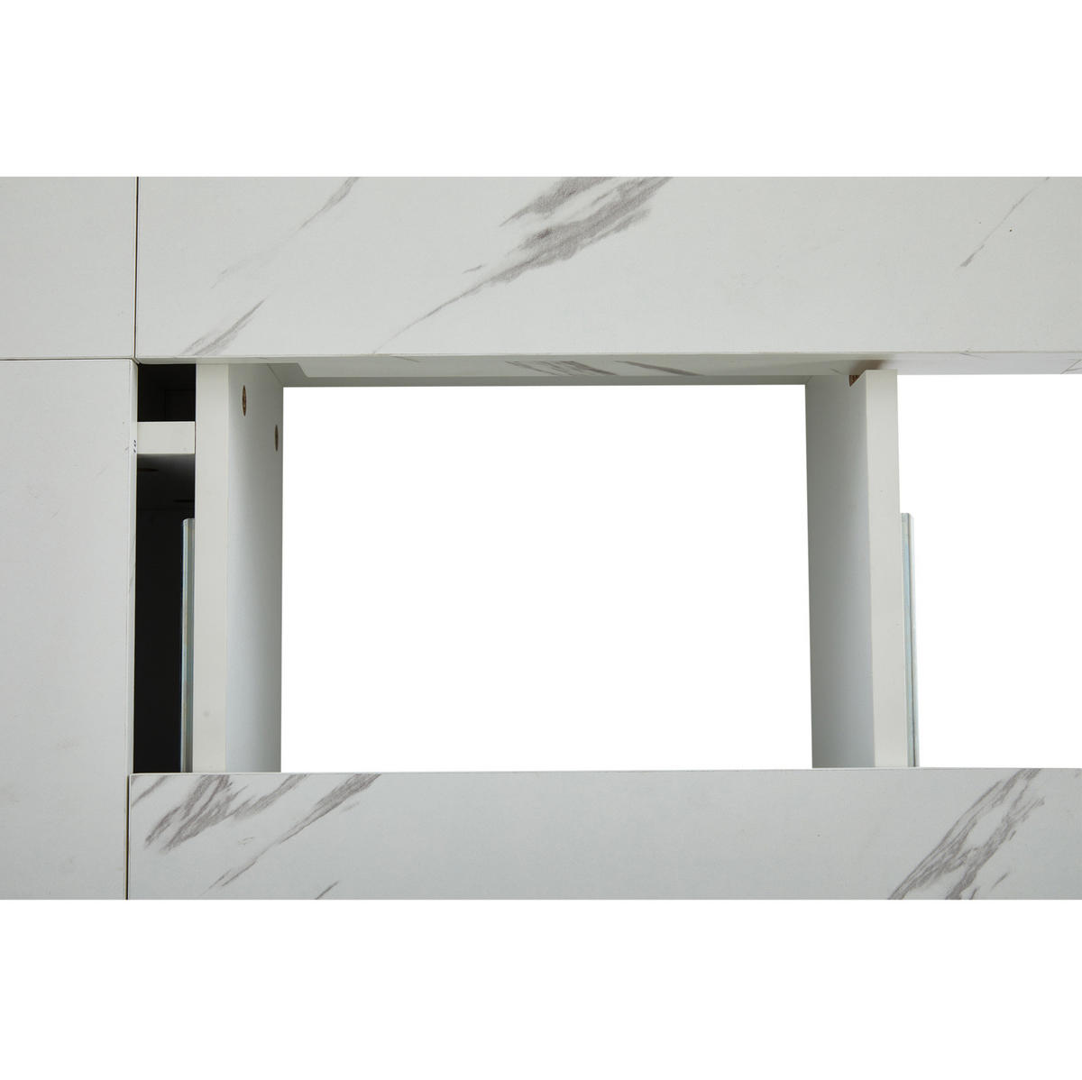 COUCHTISCH aus Spanplatte 90x90x25 cm Weiß mit 4 Schubladen, schiebbarer Tischplatte und Marmor-Optik - Weiß, Holzwerkstoff (90/90/25cm) - Modfu
