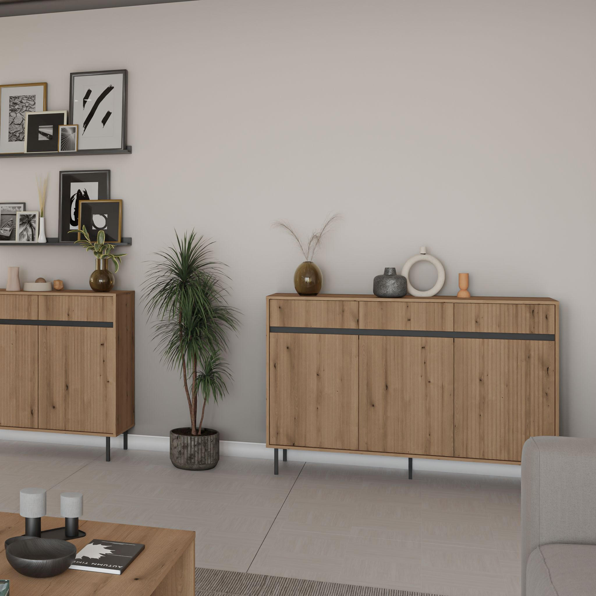 SIDEBOARD OSTIA 149/100/40 cm mit 3 Schubladen 3 Türen Goldfarben - Goldfarben, Holzwerkstoff (149/100/40cm) - MASSENO