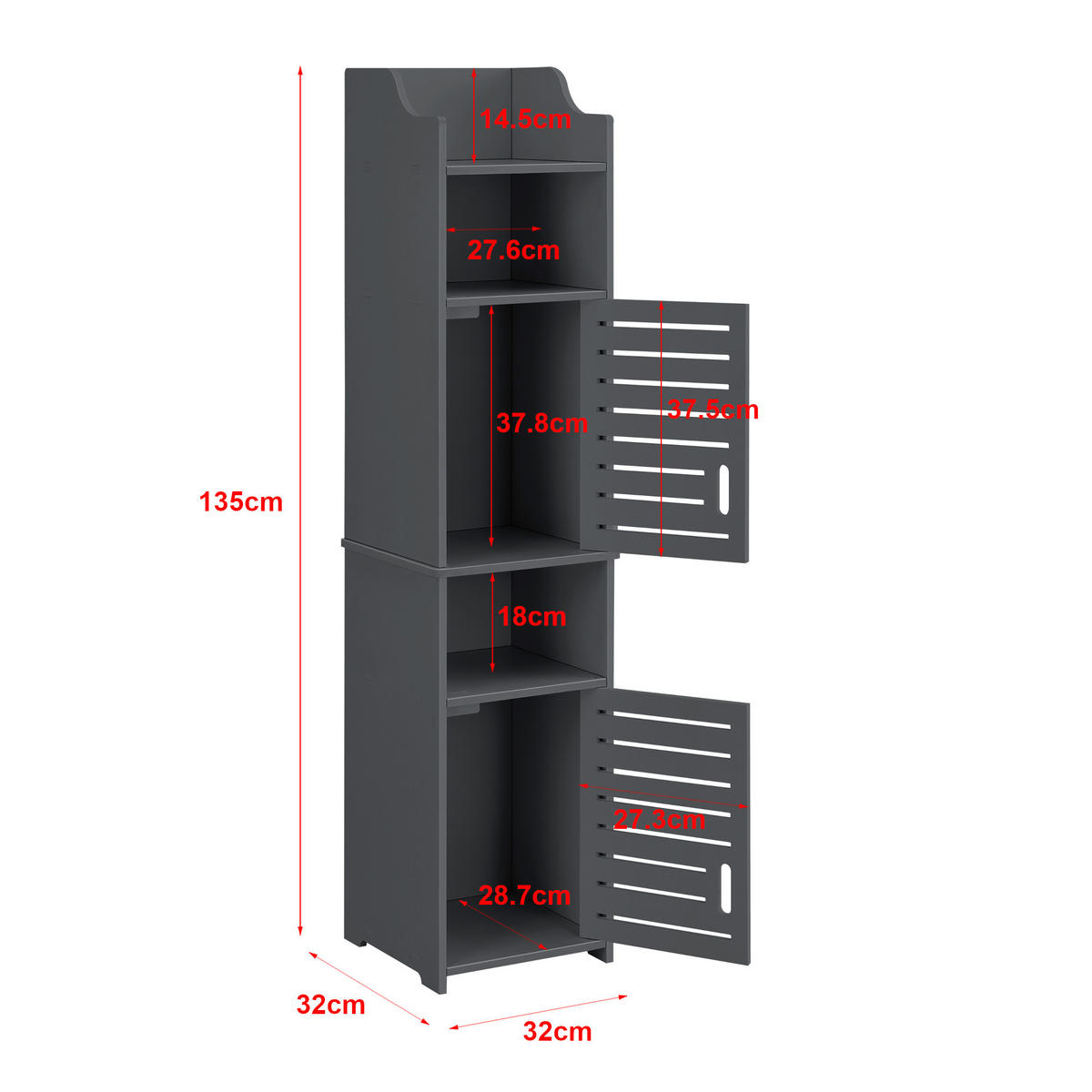 HOCHSCHRANK Mora - Dunkelgrau, Kunststoff (32/135/32cm) - [en.casa]