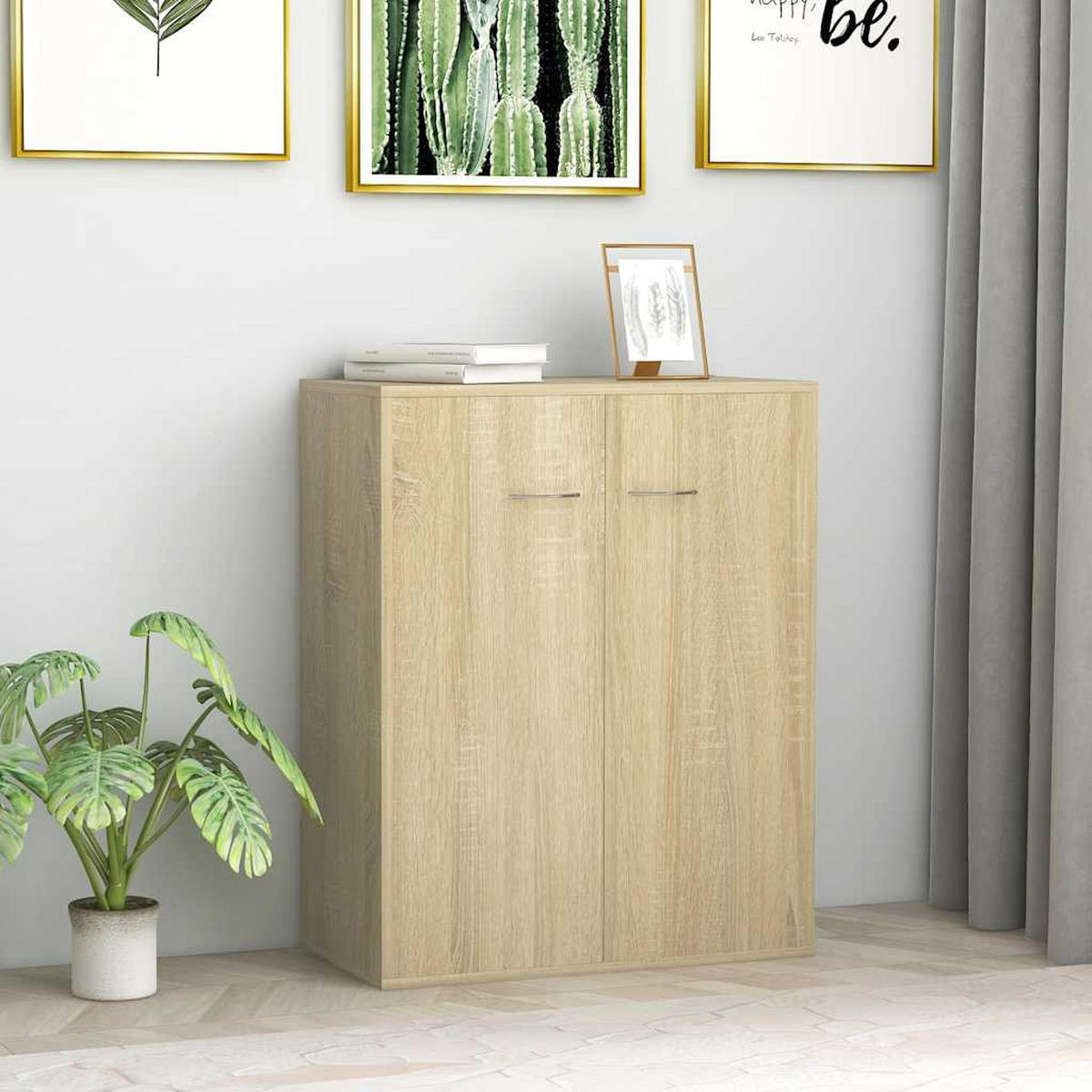 SIDEBOARD mit 2 Türen 60/30/75 cm aus Holzwerkstoff Sonoma-Eiche Dekor - Silberfarben/Sonoma Eiche, Holz/Metall (60/75/30cm) - vidaXL