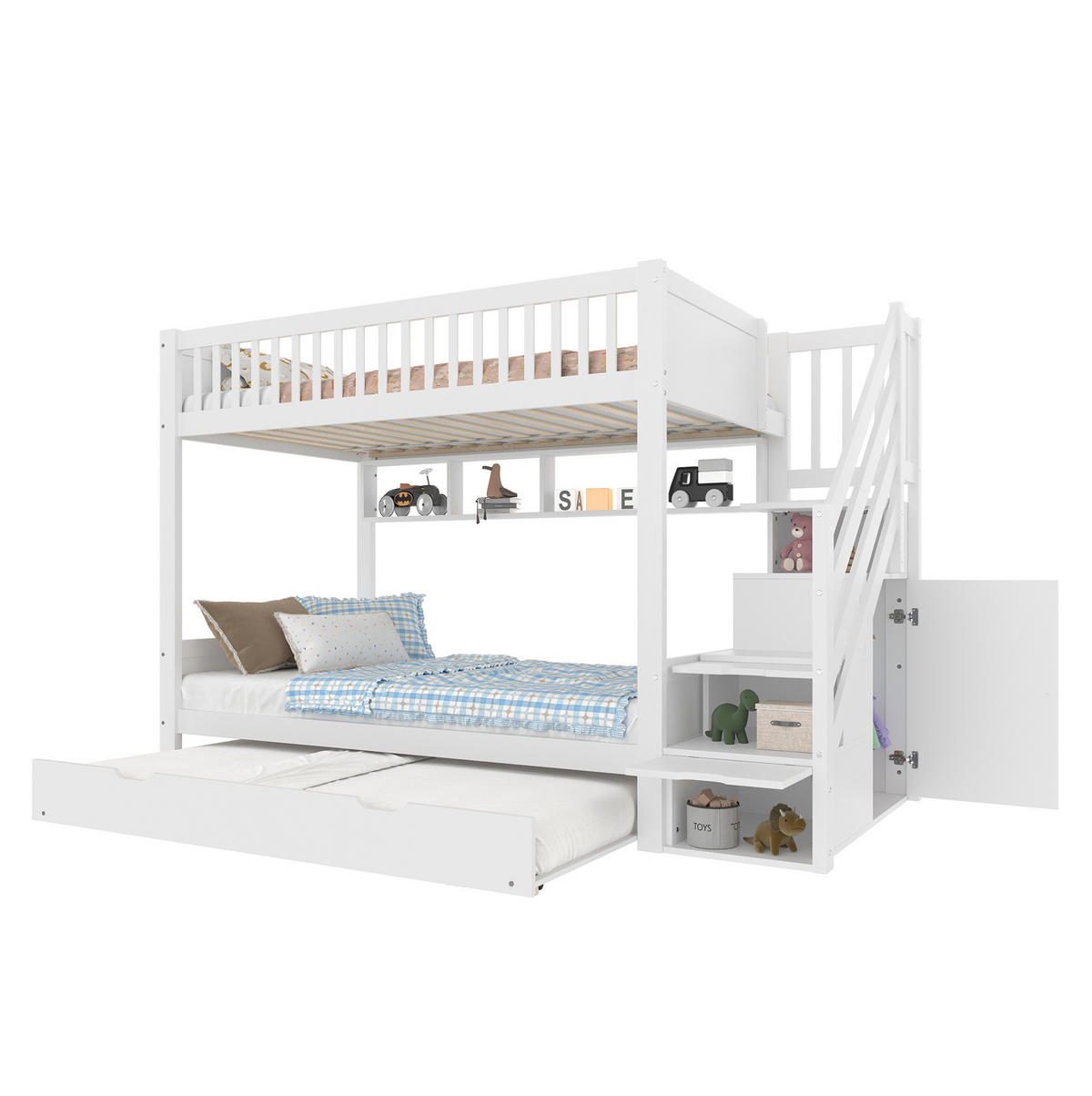 ETAGENBETT 90/200 cm Weiß mit Ausziehbett und Kleiderschrank - Weiß, Holz (90/200cm) - Flora Grace