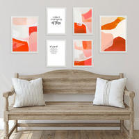 POSTER Set Mit 6 Abstrakte Farben Orange Rot Weiß Formen A3 & A4 Weißer Rahmen - Weiß, Papier (29/3cm) - Nacnic