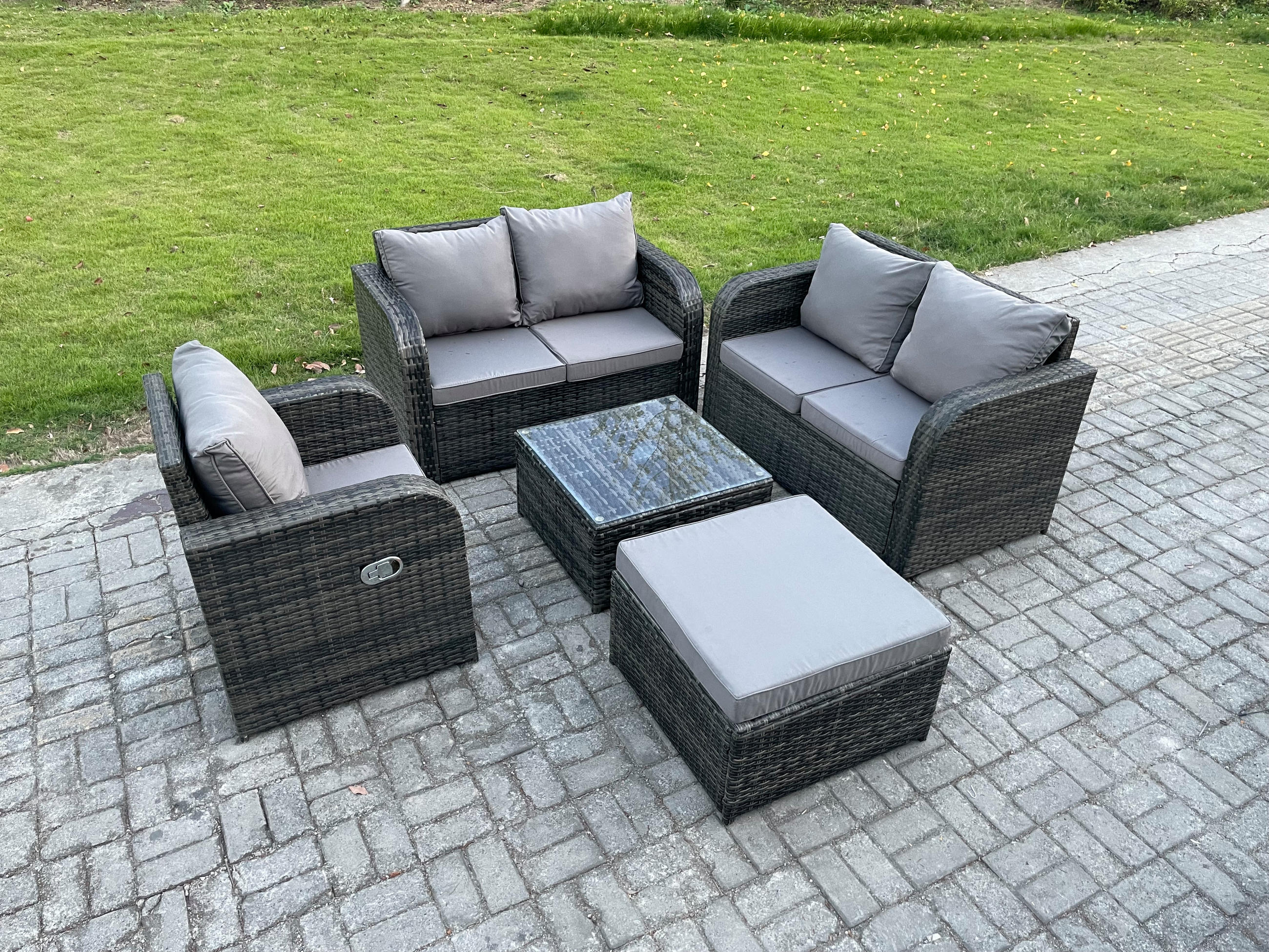 LOUNGEGARNITUR Polyrattan Dunkelgrau 6-Sitzer - Dunkelgrau, Metall - Fimous