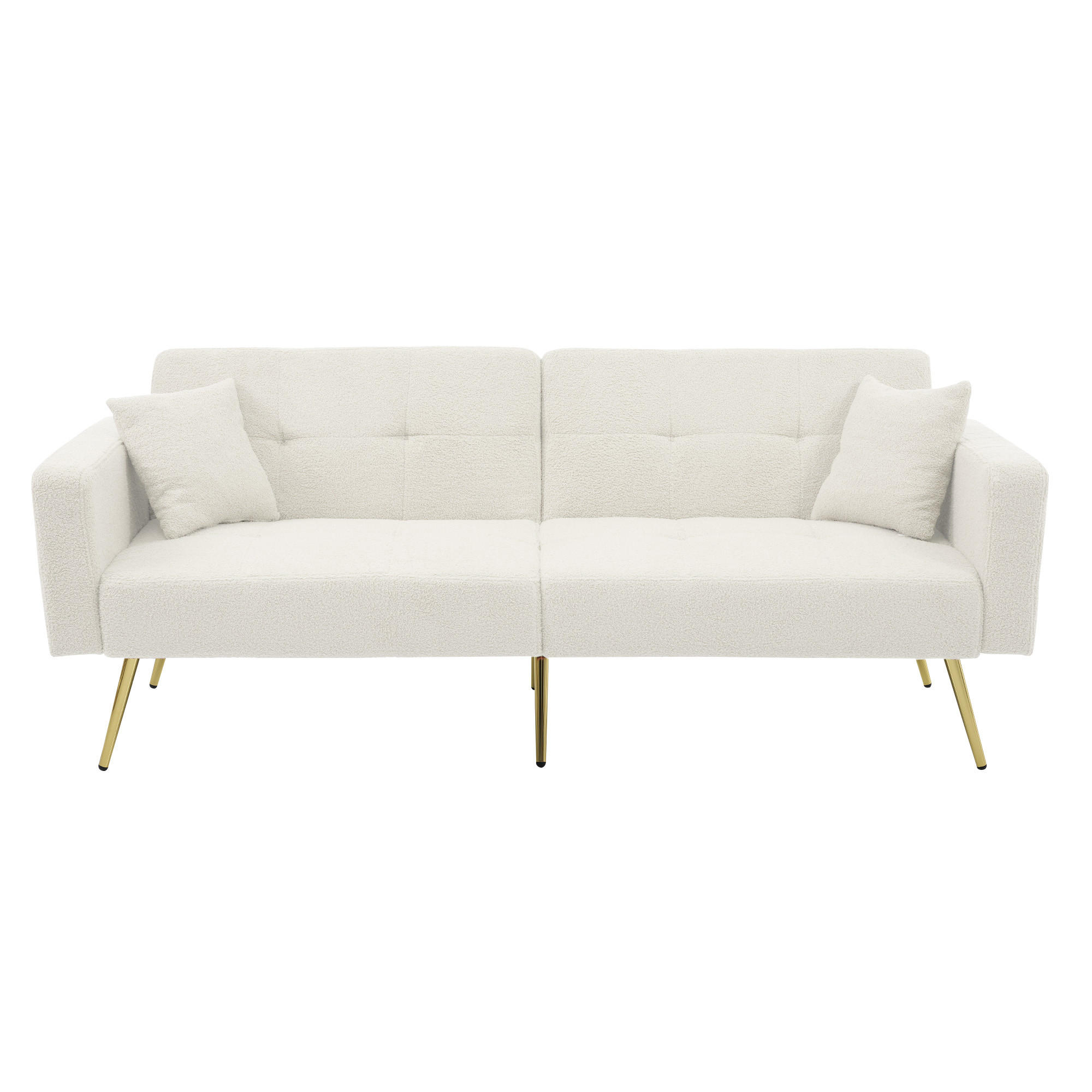 SCHLAFSOFA mit Bettfunktion, Kissen und goldfarbenen Beinen - Weiß, Kunststoff (175/72/64cm)