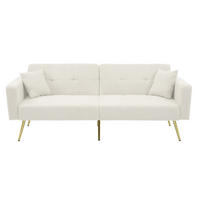 SCHLAFSOFA mit Bettfunktion, Kissen und goldfarbenen Beinen - Weiß, Kunststoff (175/72/64cm)
