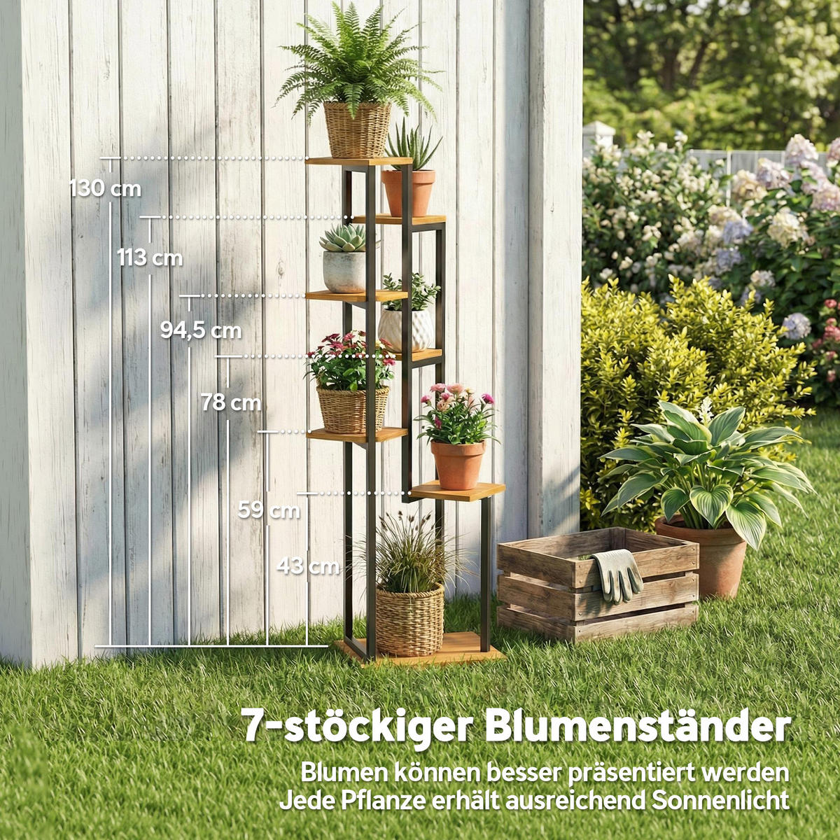 BLUMENSTÄNDER Stahl, Tannenholz Braun - Braun, Holz (44/130/56cm) - Outsunny