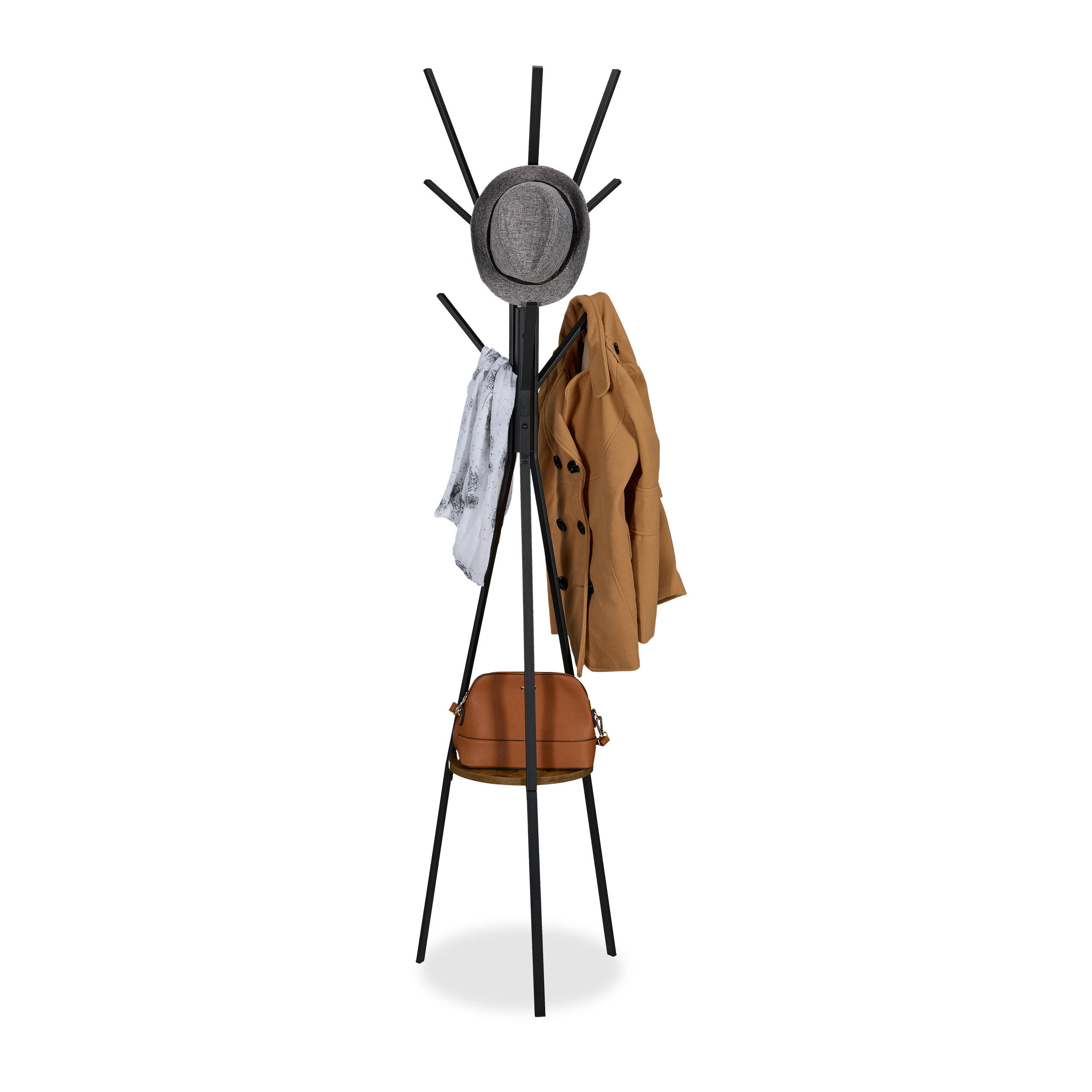 KAPPSTÄLL Svart med hylla 6 krokar 182/41/38 cm